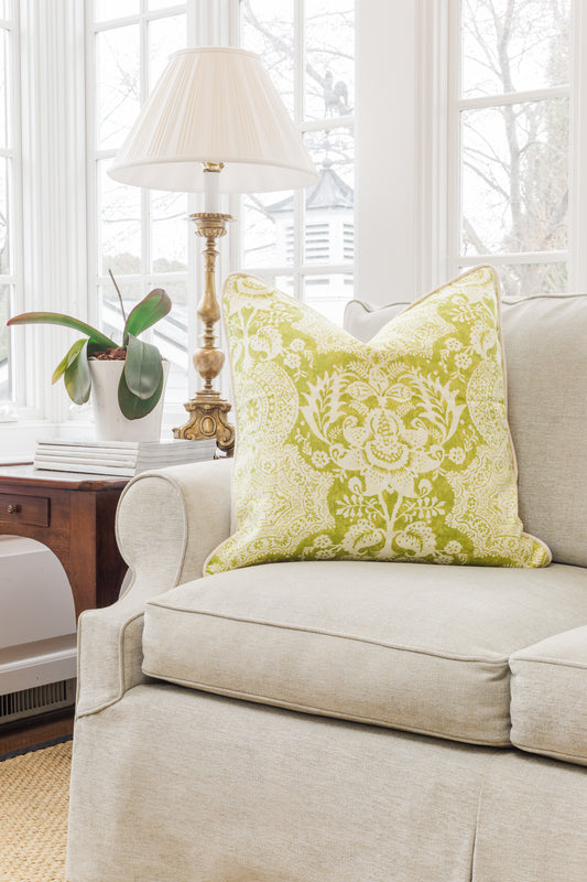 Lime Green Printed Linen Pillow 22"