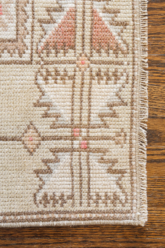 Vintage Turkish Rug (Tan, Pink, and Blue)