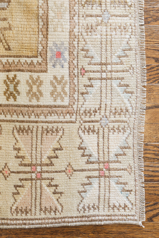 Vintage Turkish Rug (Tan, Pink, and Blue)