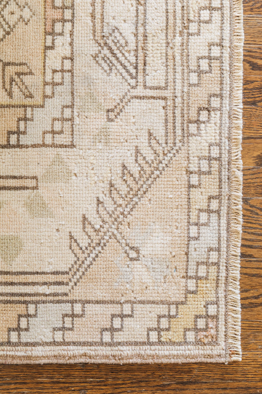 Vintage Turkish Rug (Tan, Yellow, Pink, and Blue)