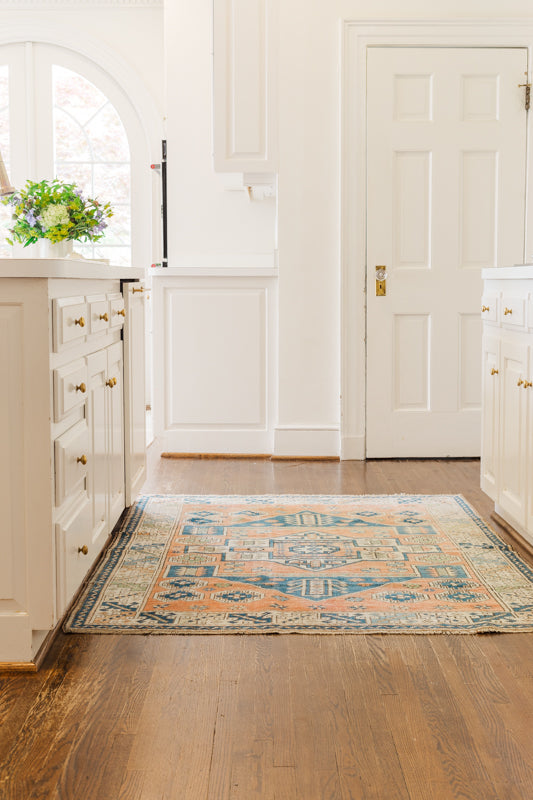 Vintage Turkish Rug (Tan, Blue, Green, and Orange)