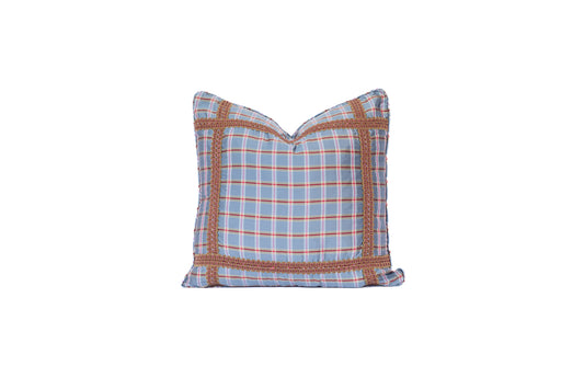 Blue Plaid Trim Pillow